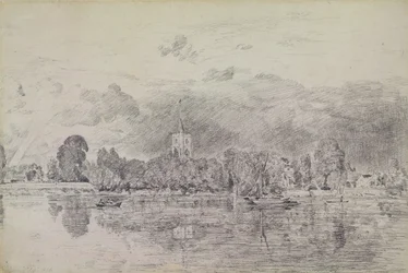Iglesia de Fulham desde el otro lado del río, 1818